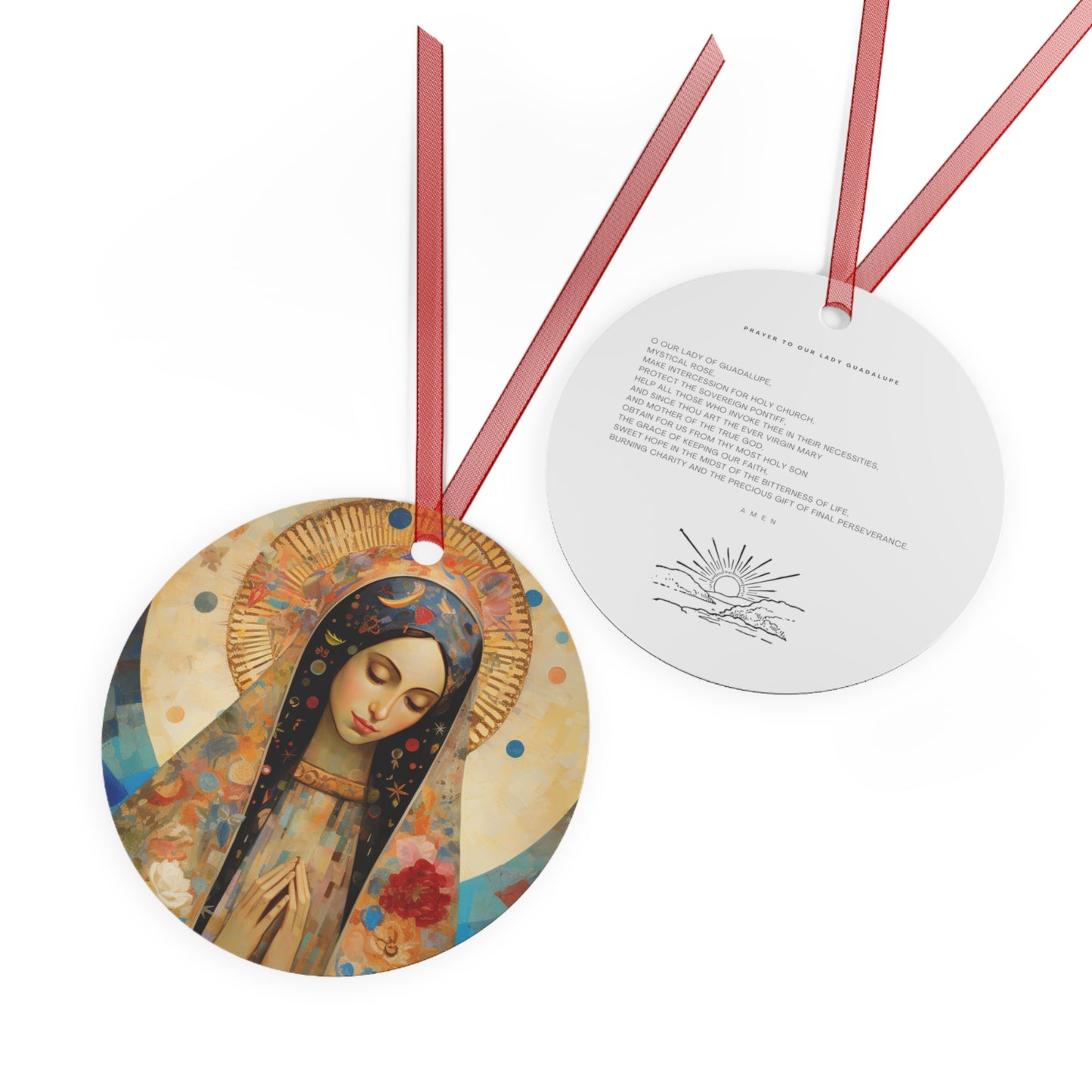 Lady of Guadalupe Icon of Love Metal Ornament - Religious Holiday Christmas Ornament and Keepsake - Double sided