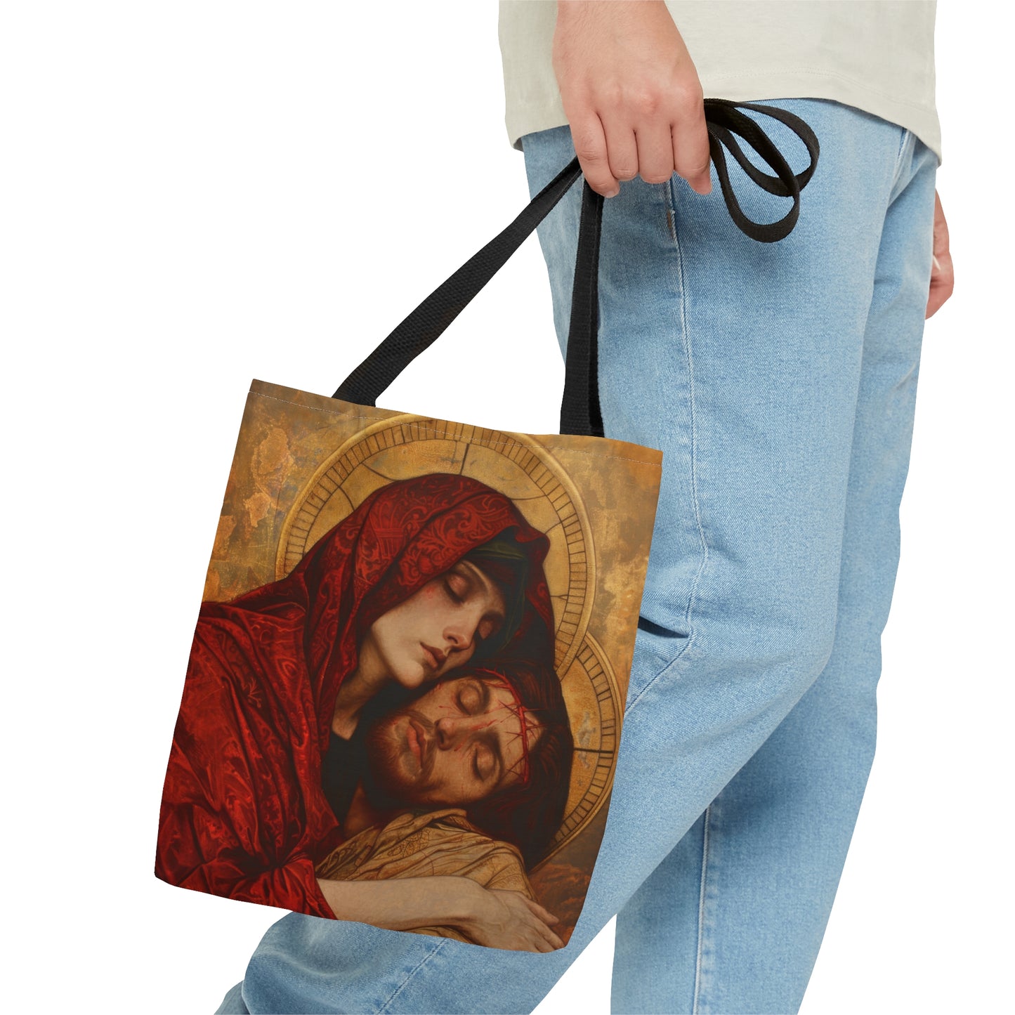 Eternal Sorrow - Mary's Mourning Beneath the Cross Tote Bag - Large Medium Small Faith Art Bag - Catholic Faith Purse - Religious