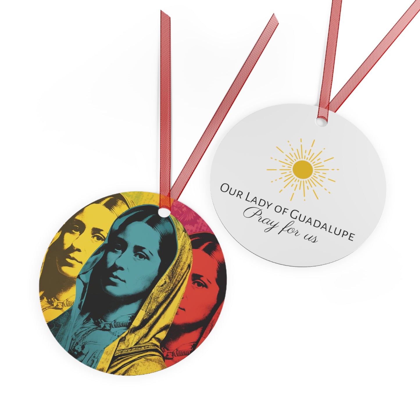 Our Lady of Guadalupe Metal Ornament - Religious Holiday Christmas Ornament and Keepsake - Double sided - Prayer Ornament