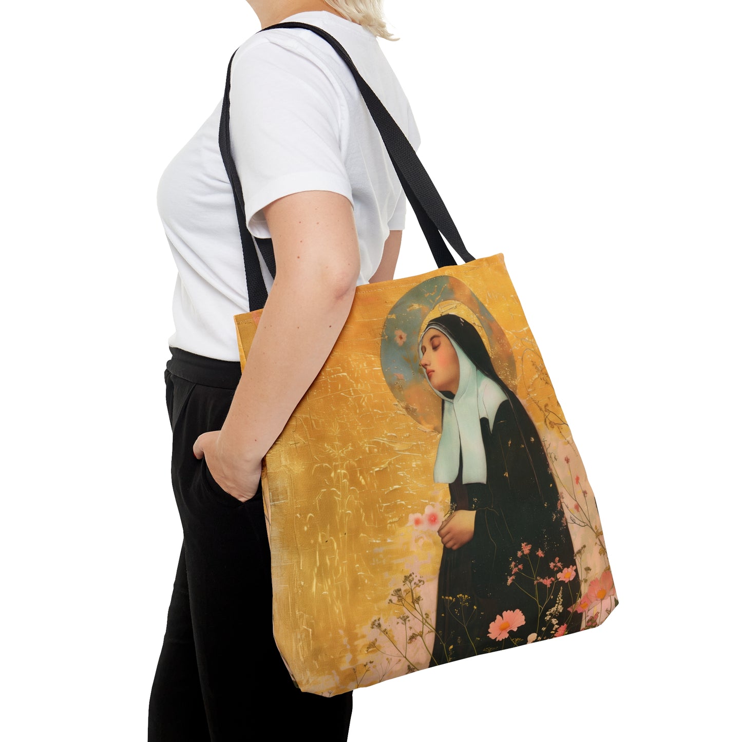 Saint Bernadette Tote Bag - Large Medium Small Faith Art Bag - Catholic Faith Purse - Double Sided