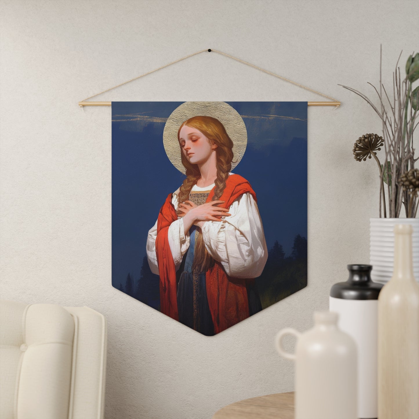 Saint Genevieve - Wall Banner / Wall Hanging - Christian Art - Prayer room - 18" x 21"