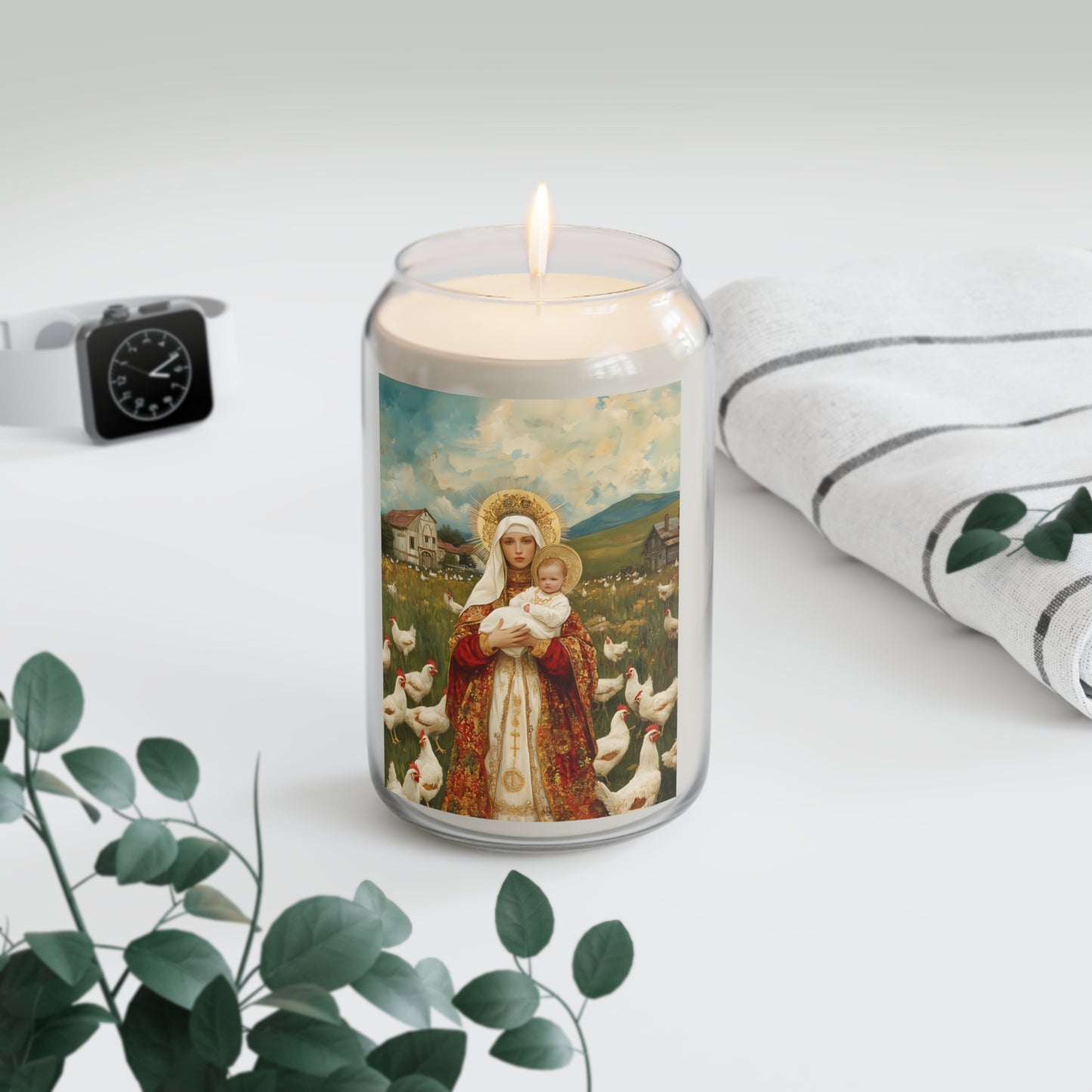 Our Lady of the Hens: Protector of the Humble Flock - Scented Prayer Candle, 13.75oz -  Candle - Catholic Art - prayer room Scented Candle