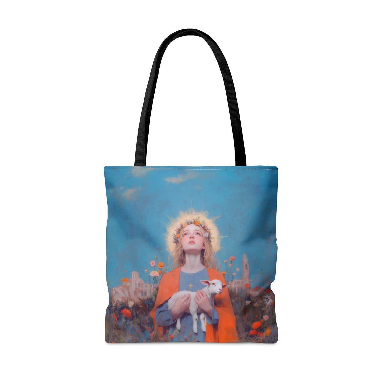 Saint Agnes of Rome - Tote Bag - Large Medium Small Faith Art Bag - Bible Study Faith Purse - Double Sided