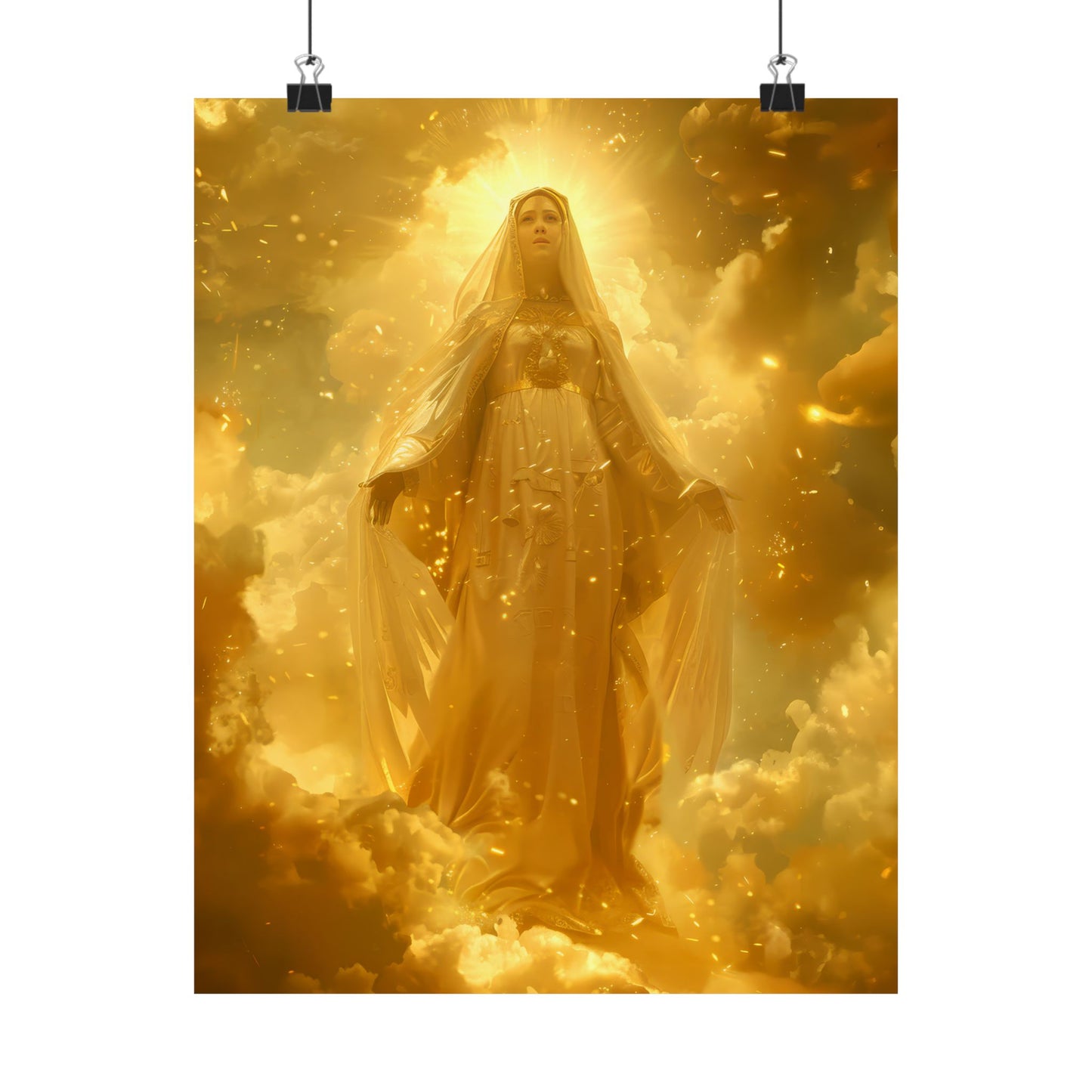 Virgin Mary - Mystical Sun - Golden Mary Poster Print - Sanctified Souls Print - Multiple Sizes - Premium Posters - Catholic Art