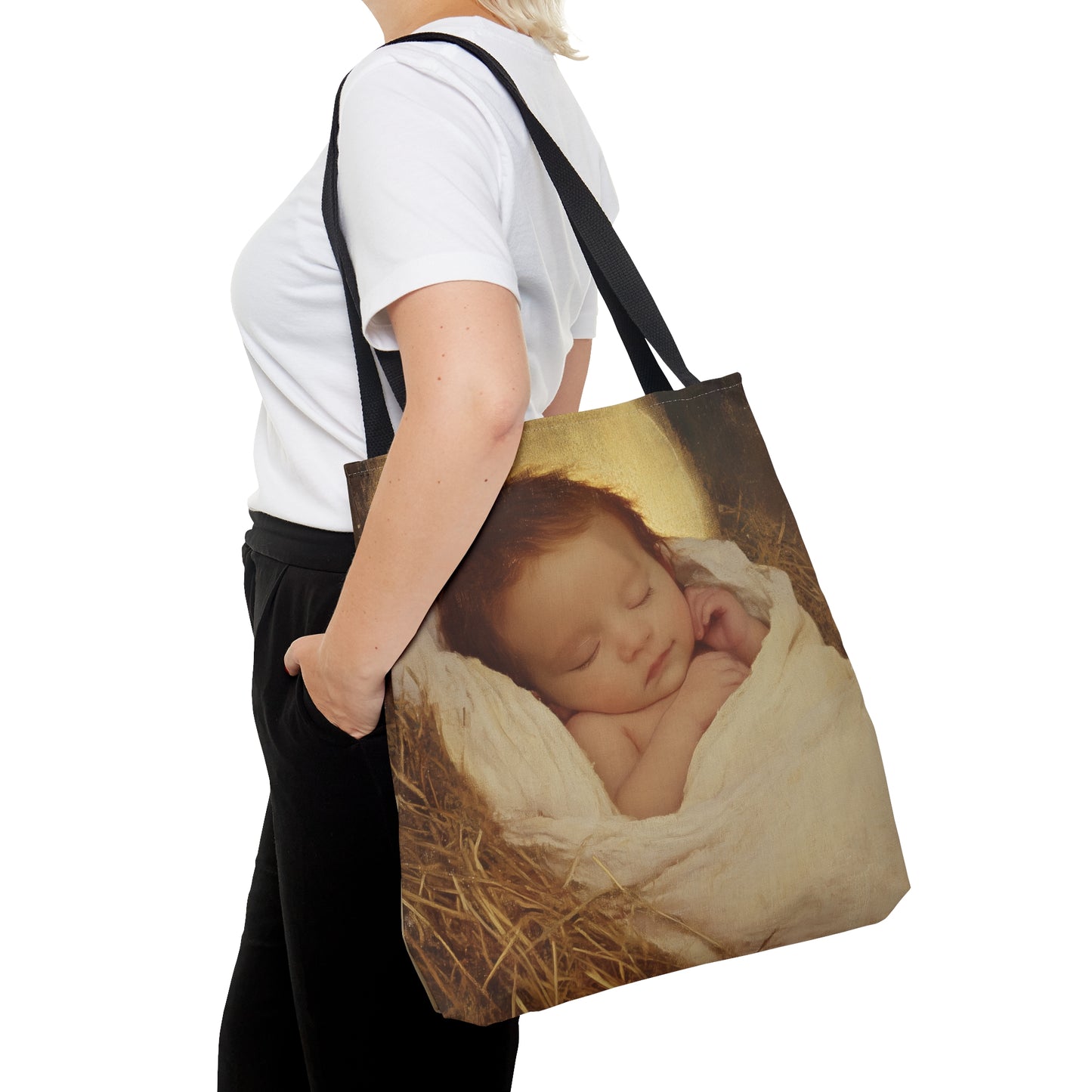Jesus, the Newborn Light of the World - Tote Bag - Large Medium Small Faith Art Bag - Catholic Faith Purse