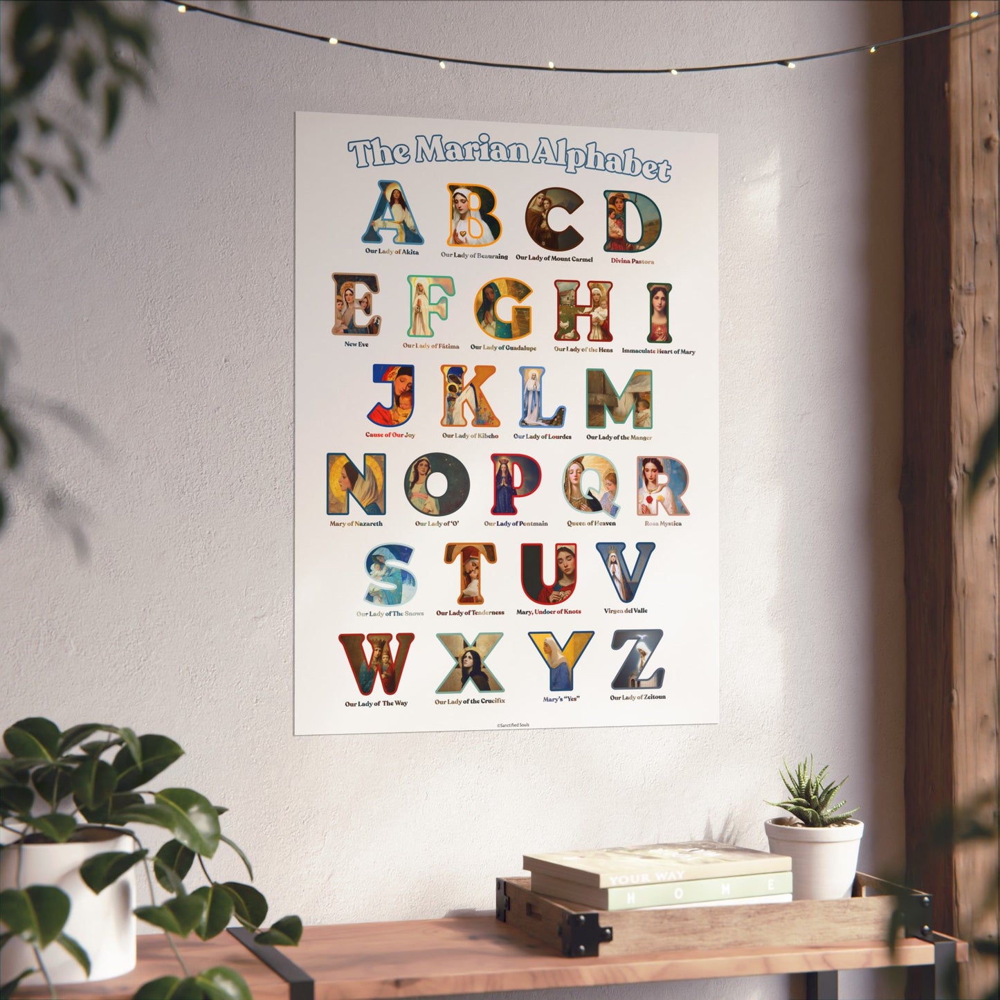 Catholic Marian Alphabet Poster - ABC Wall Art - Marian Titles Catholic Print - Catholic Nursery or Homeschool Faith Decor - Mother Mary Art
