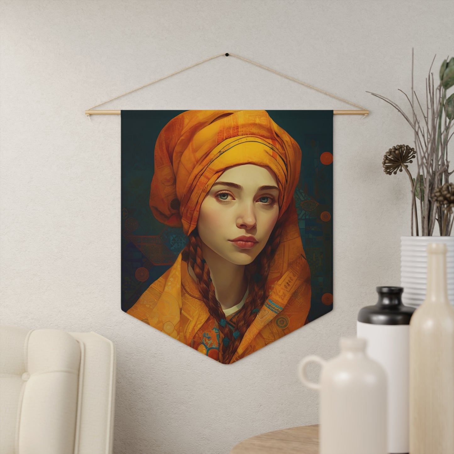 Saint Genevieve Banner / Wall Hanging / Pennant - Prayer room - Catholic Art - Saint Art - Large Saint Print - 18" x 21"