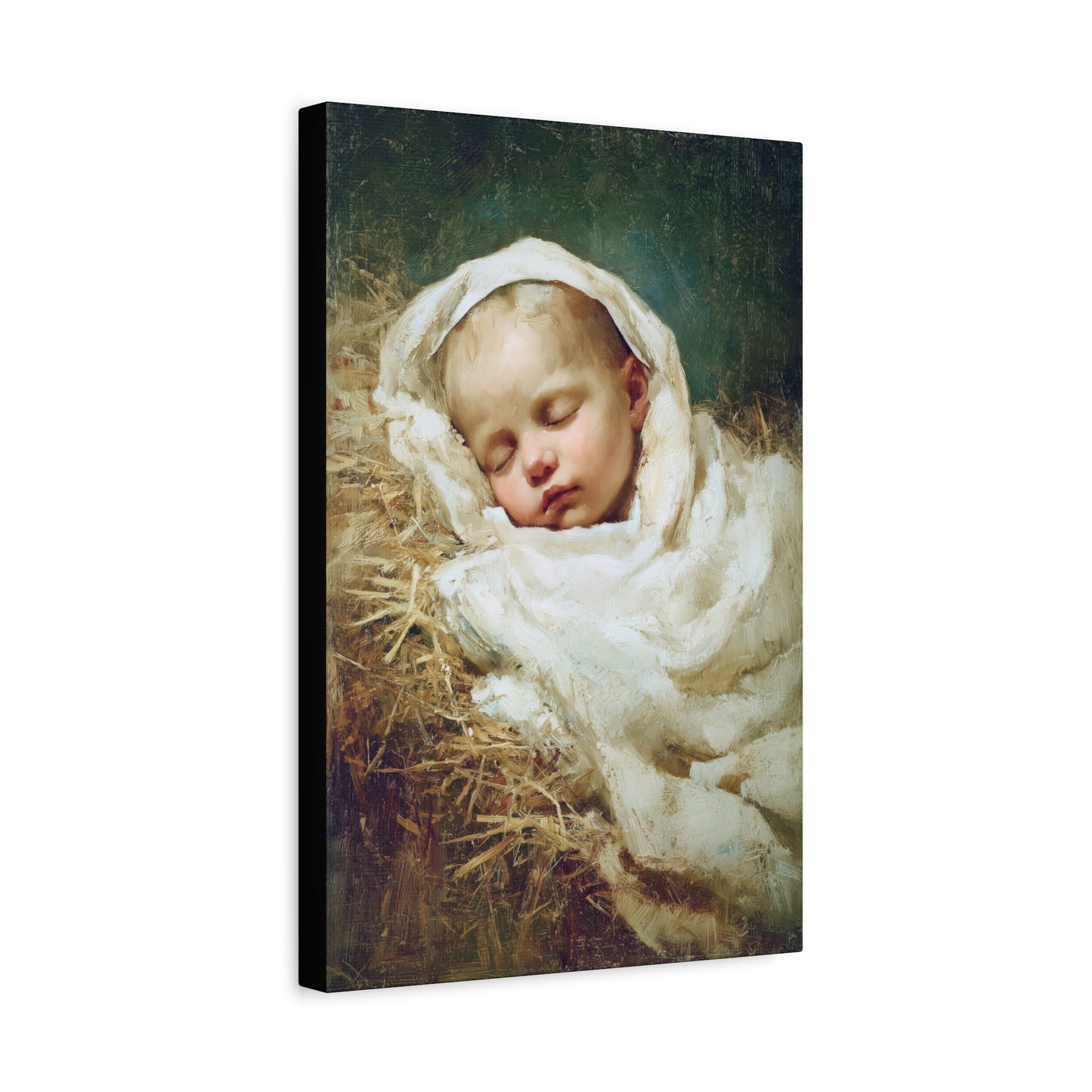 The Christ Child Resting in the Silence of the Manger - Gallery Wrapped Canvas - Print - Religious Art for your Home - Catholic Art Print