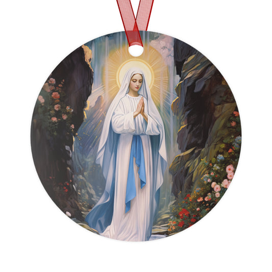 Our Lady of Lourdes Metal Ornament - Religious Holiday Christmas Ornament and Keepsake - Double sided