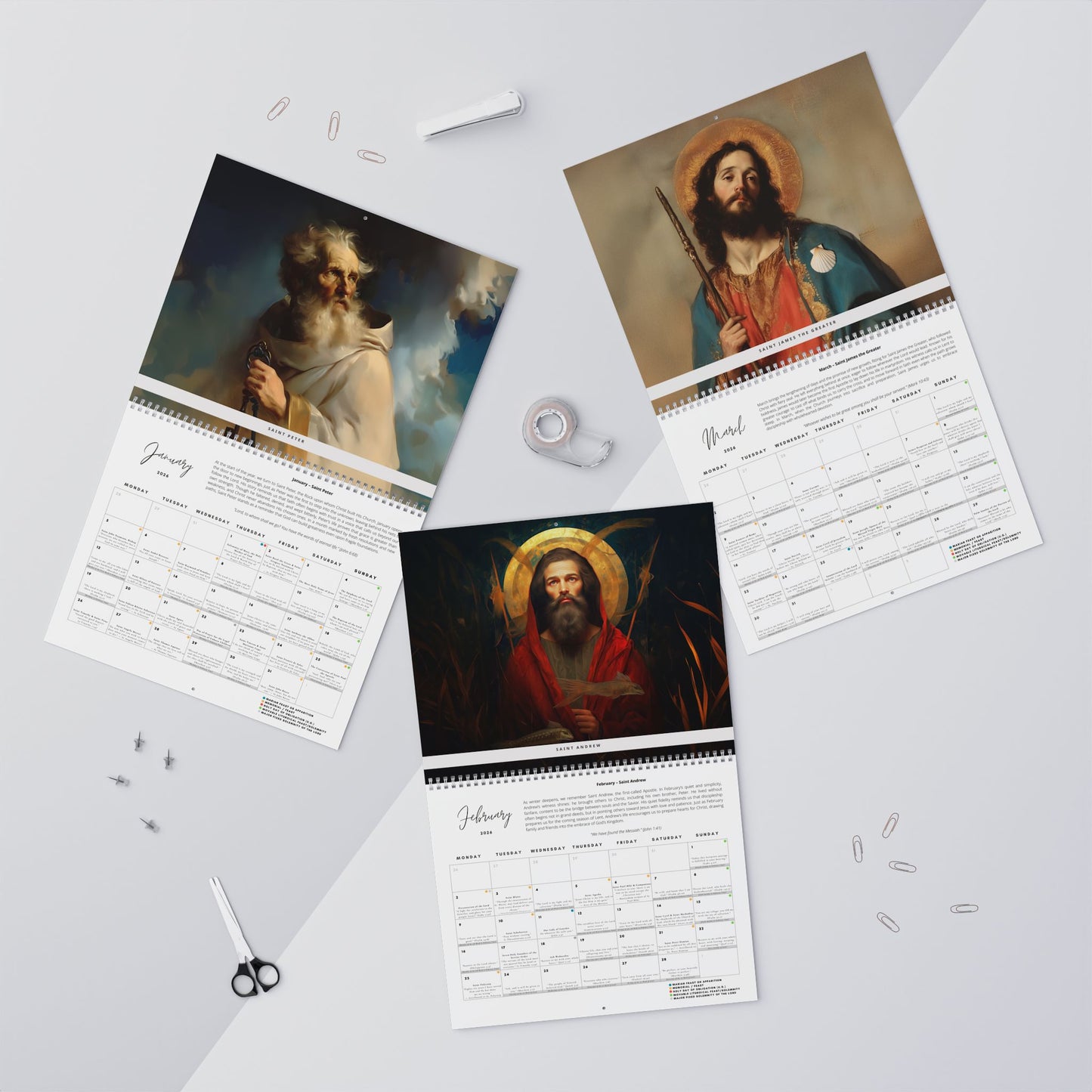 2026 Catholic Calendar - A year with the Apostles - Liturgical Calendar 2026 - Saints, Solemnities & Marian Feast Days - Sanctified Souls