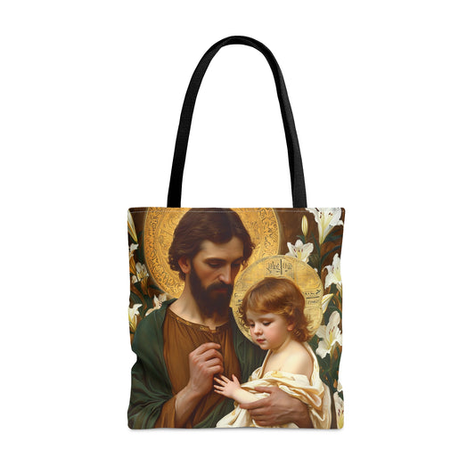 Saint Joseph and Jesus Tote Bag - Large Medium Small Faith Art Bag - Catholic Faith Purse - Double Sided - Religious Art - Christ Child