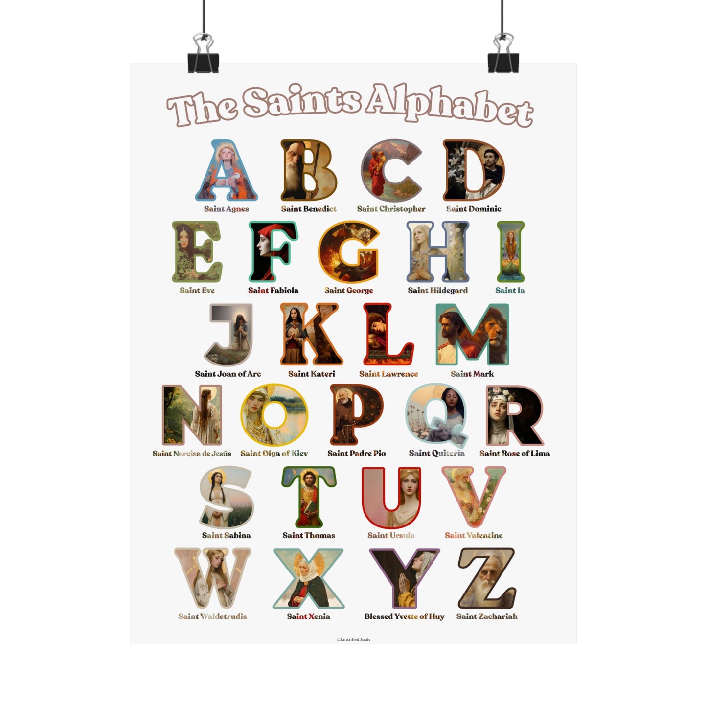 Catholic Saints ABC Print - Alphabet Poster - A to Z Saints Wall Art - Catholic Saints Chart- Classroom / Homeschool - Saints of the Church
