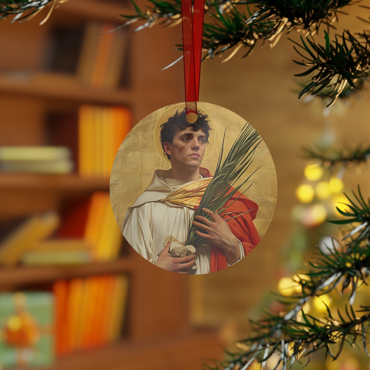 Saint Stpehen Metal Ornament - Religious Holiday Christmas Ornament and Keepsake - Double sided - Prayer Ornament
