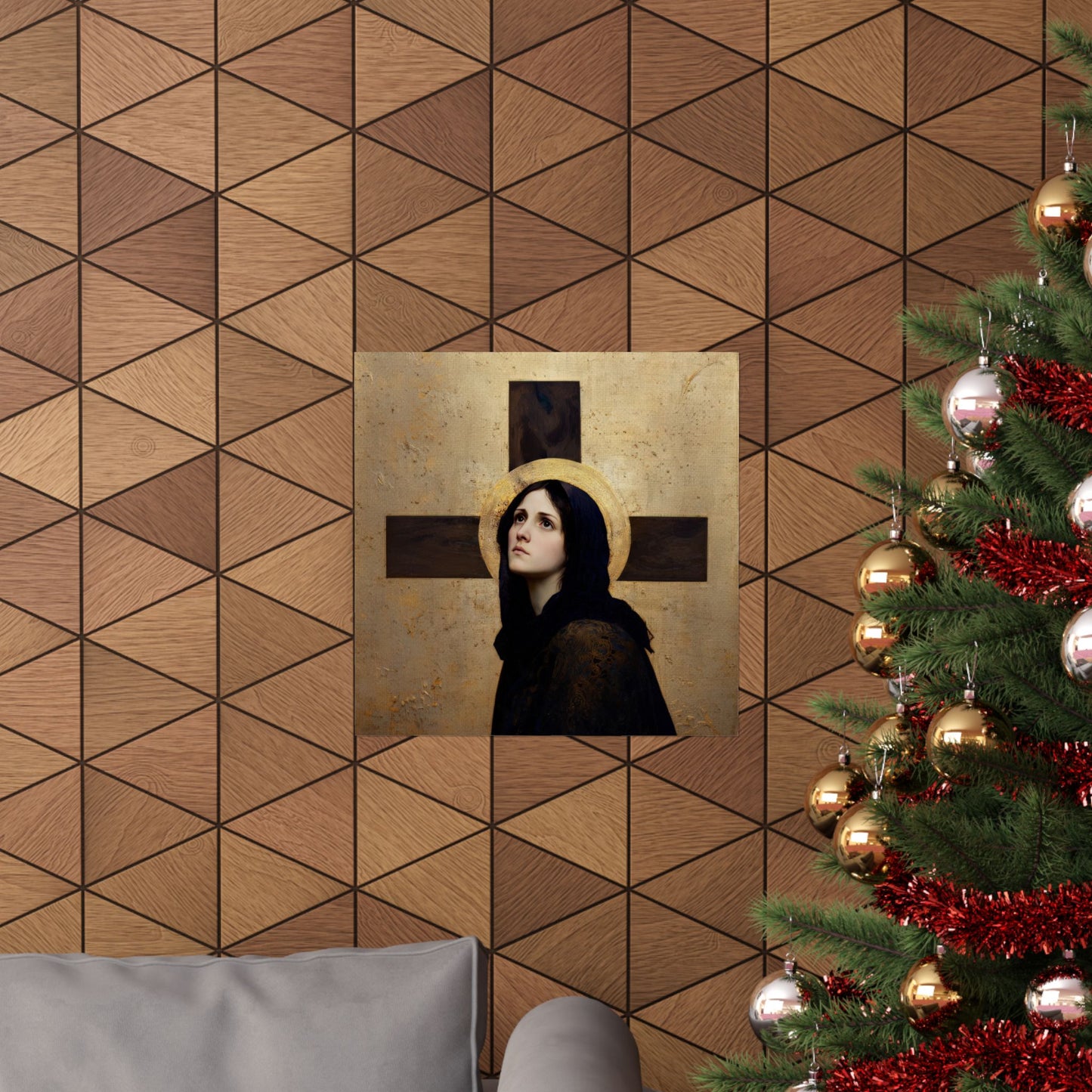 Our Lady of the Cross - Mother Mary  - Our Lady of the Crucifix - Marian Art  - Sanctified Souls Print - Multiple Sizes - Premium Posters