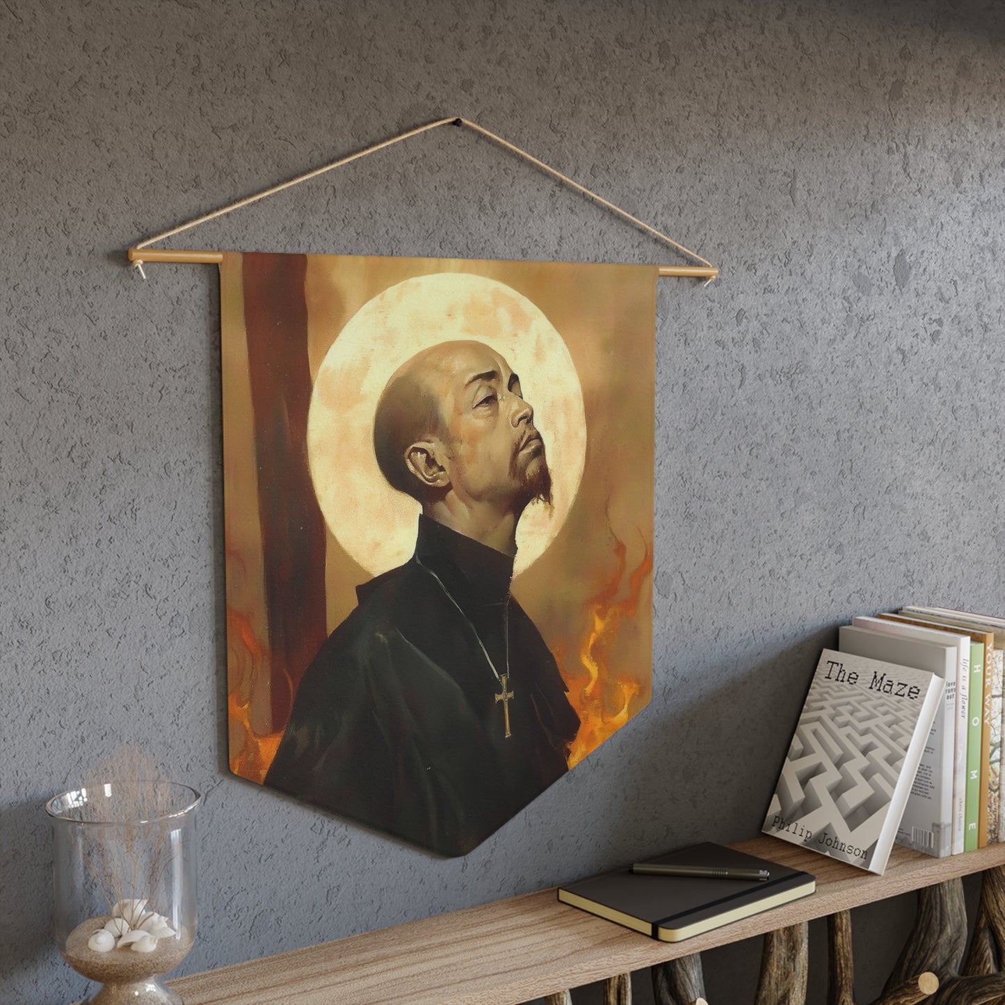 Blessed Thomas Tsughi Pennant / Banner / Wall Hanging - Prayer room art - 18" x 21" - Catholic prayer Religious - Large Banner