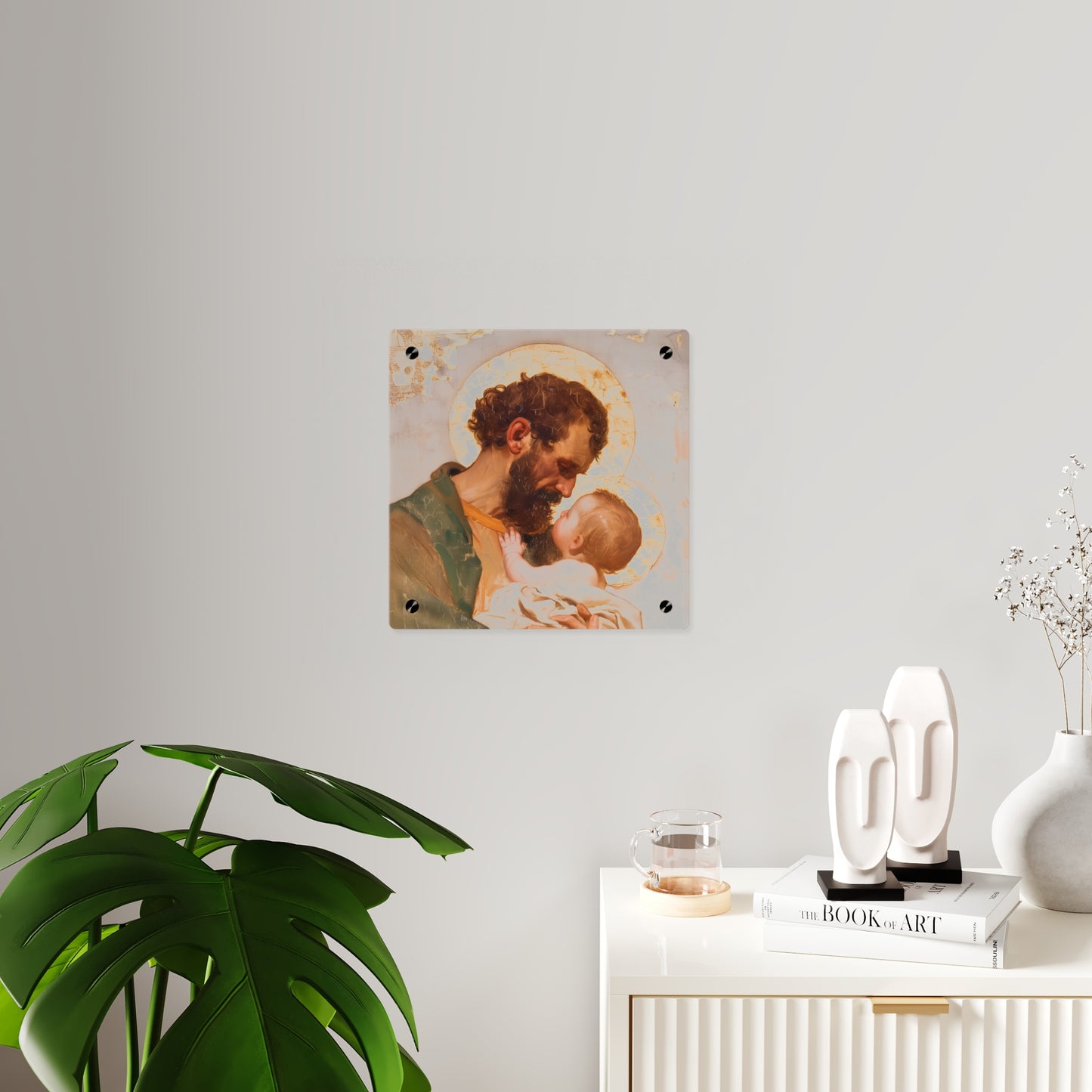 Saint Joseph, Pillar of the Holy Family Acrylic Wall Art Panel - Ready to Hang Acrylic Print - Catholic Saint - The Christ Child and Joseph