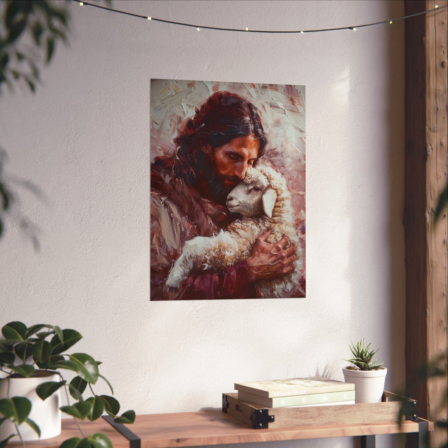 Jesus and the Little Lamb Poster Print - Sanctified Souls Print - Multiple Sizes - Premium Posters - Catholic Art - Christian painting