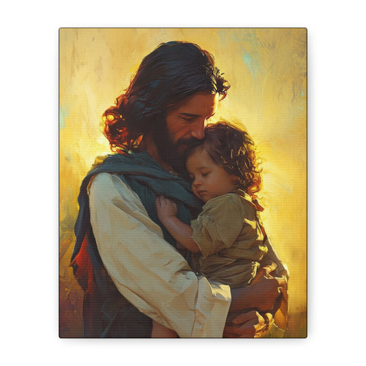 Divine Protector of the Innocent - Christ and Child - Museum Wrapped Canvas - Print - Religious Art for your Home - Christian art print