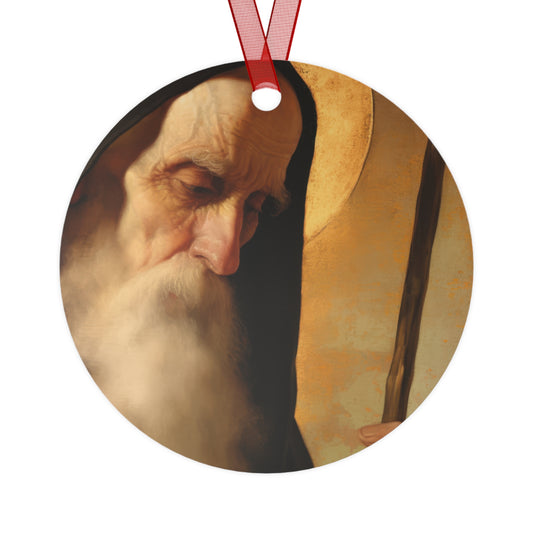 Saint Benedict  Metal Ornament - Religious Holiday Christmas Ornament and Keepsake - Prayer Ornament