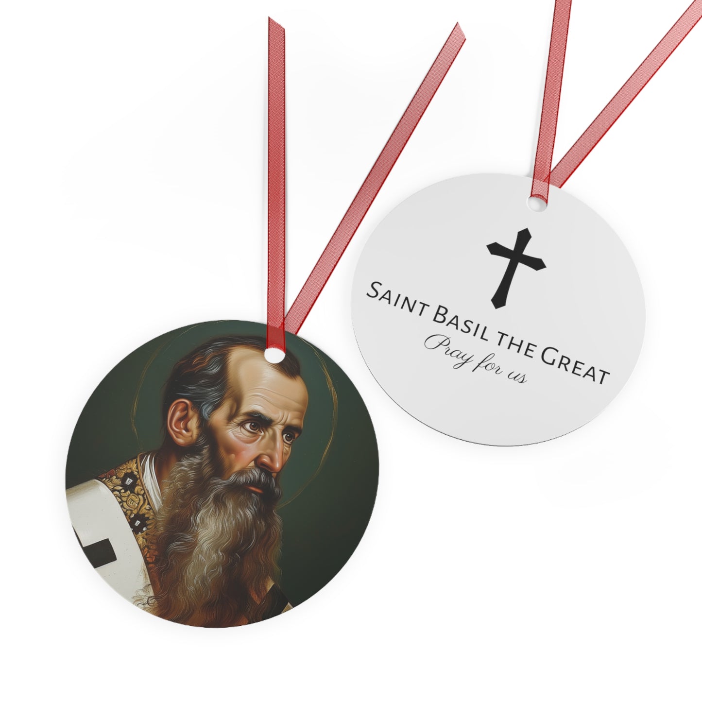 Saint Basil the Great Metal Ornament - Religious Holiday Christmas Ornament and Keepsake - Double sided - Prayer Ornament