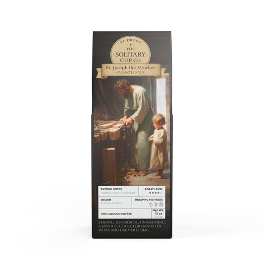 St. Joseph the Worker - Carpenter's Cup (Medium-Dark Roast) - St. Drogo - The Solitary Cup Co. - Artisan Catholic Saint Inspired Coffee - 12 oz.