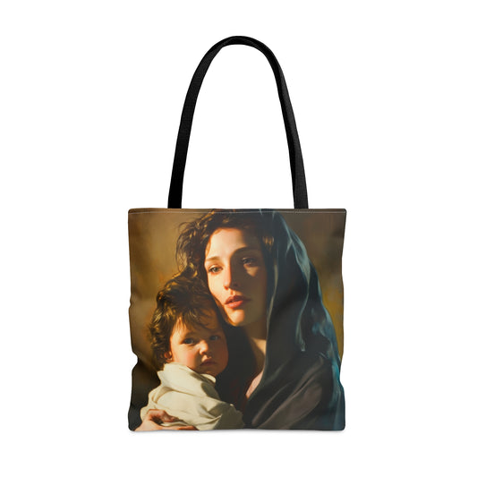 A mother's Gentle Embrace - Mary and The Christ Child Tote Bag - Large Medium Small Faith Art Bag - Catholic Faith Purse