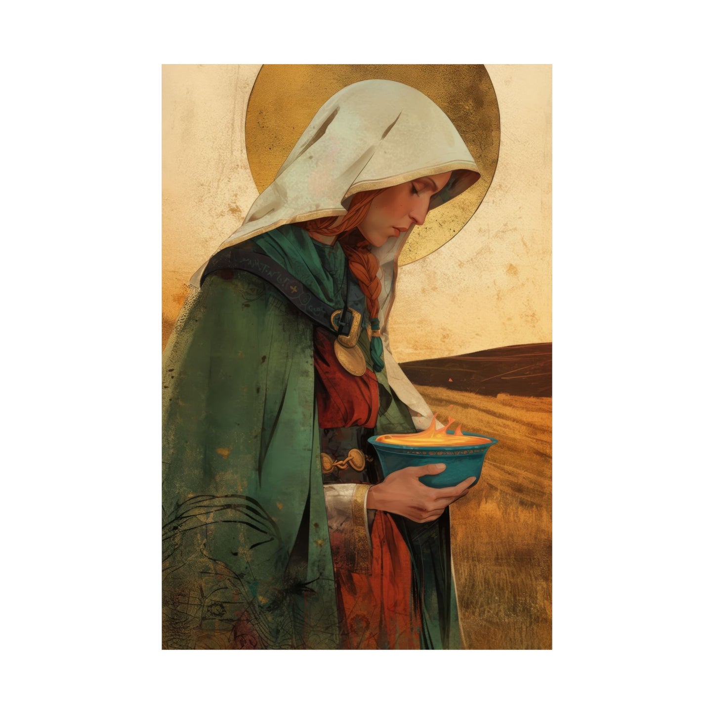 Saint Brigid of Ireland / Kildare - Sanctified Souls Print - Multiple Sizes - Premium Posters - Catholic Art - Christian Home Decor Artwork
