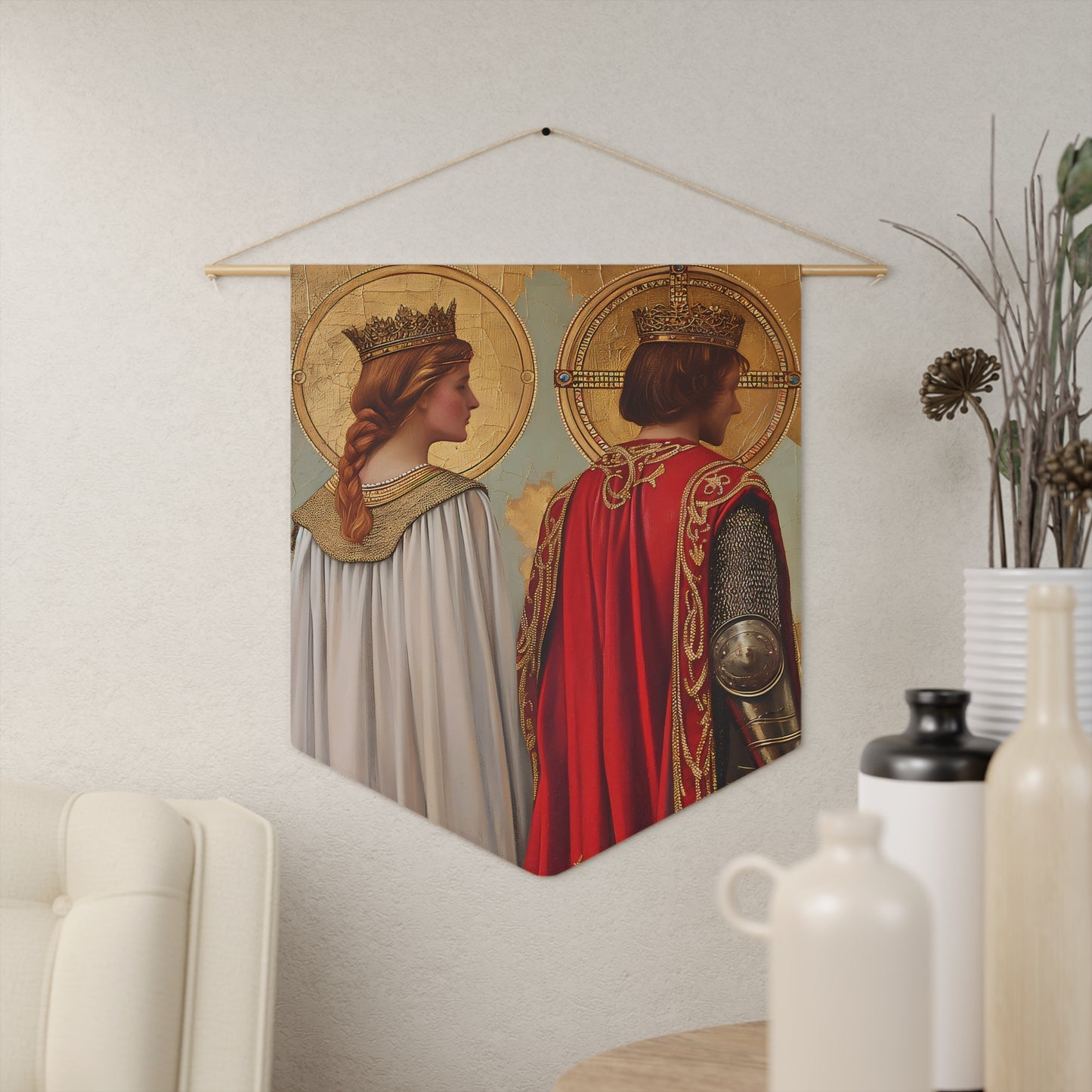 Saint Gwladys and Saint Gwynlly  Pennant / Banner / Wall Hanging - Prayer room art - 18" x 21" - Catholic prayer Religious Christian Gift