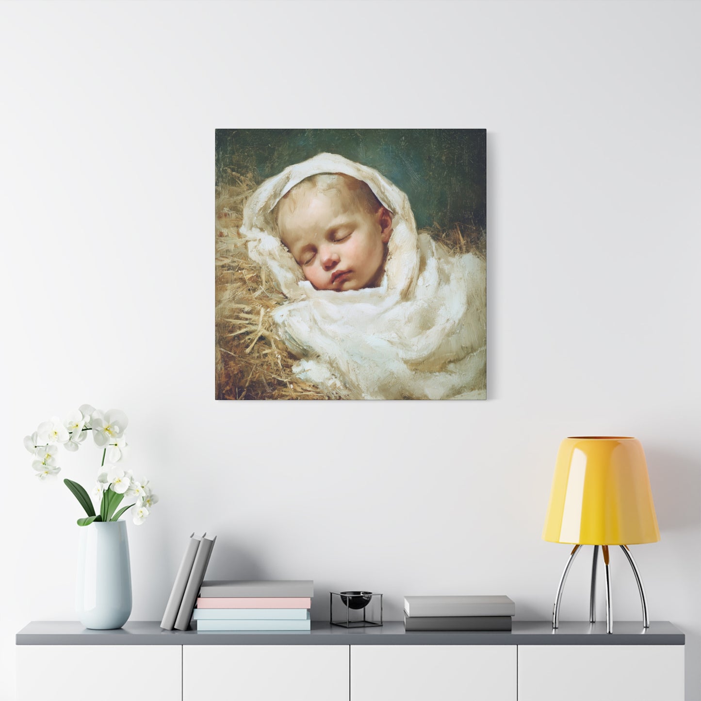 The Christ Child Resting in the Silence of the Manger - Gallery Wrapped Canvas - Print - Religious Art for your Home - Catholic Art Print
