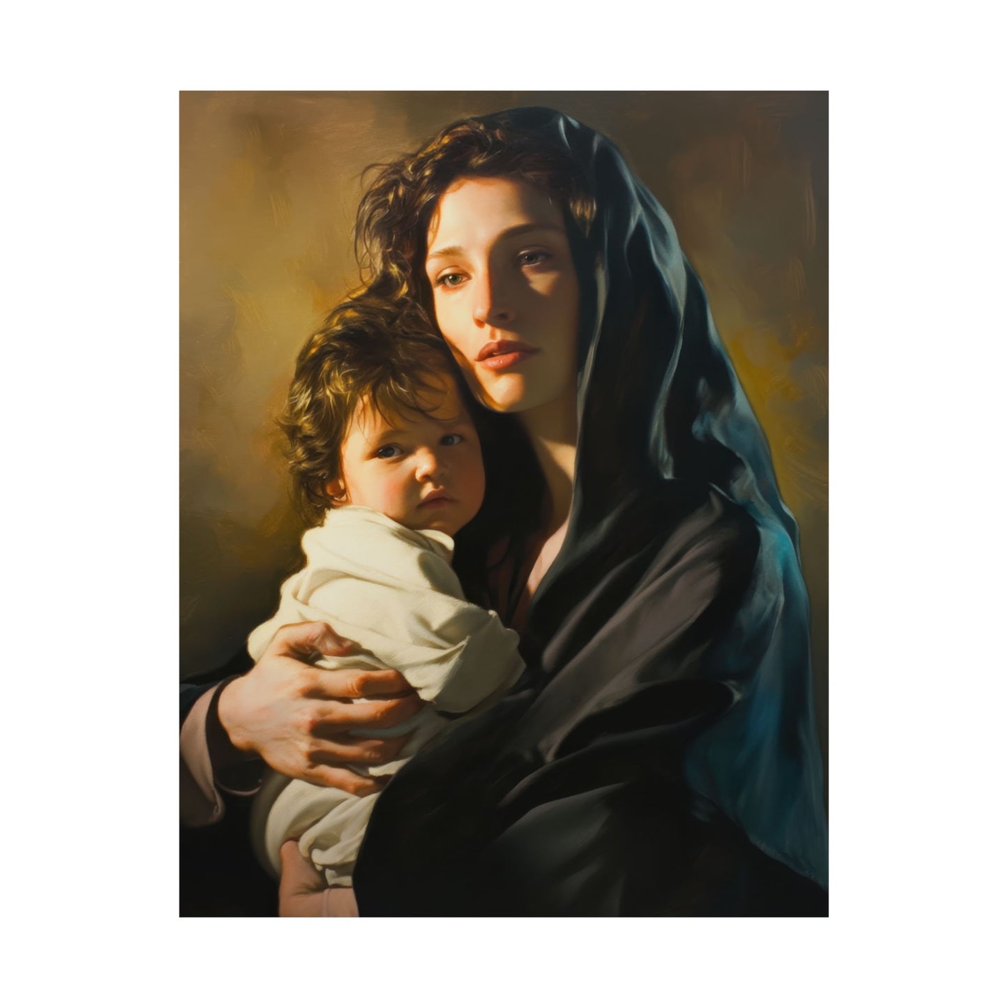 A mother's Gentle Embrace - Mary and The Christ Child - Sanctified Souls Print - Multiple Sizes - Premium Posters - Catholic Art - Christian