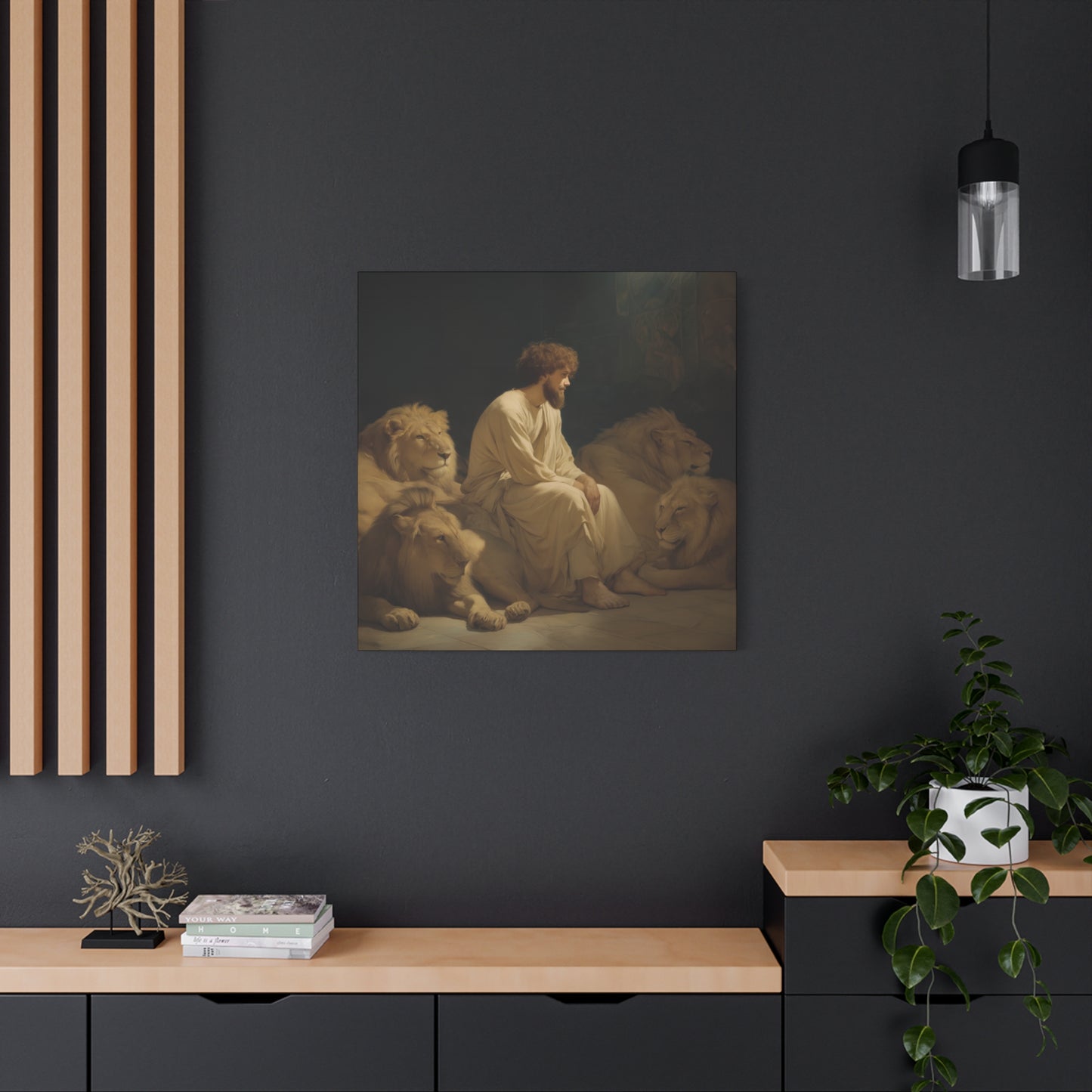 Faith Amid the Beasts - Daniel in the Lions Den -  Museum Wrapped Canvas - Sanctified Souls Print - Religious Art for your Home
