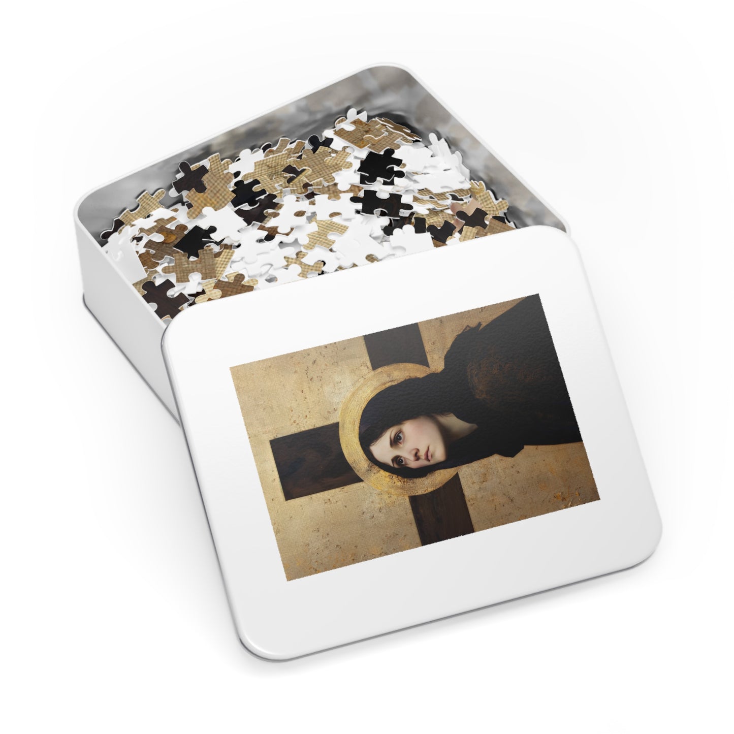 Our Lady of the Cross - Mother Mary  - Our Lady of the Crucifix - Marian Art - Puzzle - with Tin - Jigsaw (30, 110, 252, 500,1000-Piece)