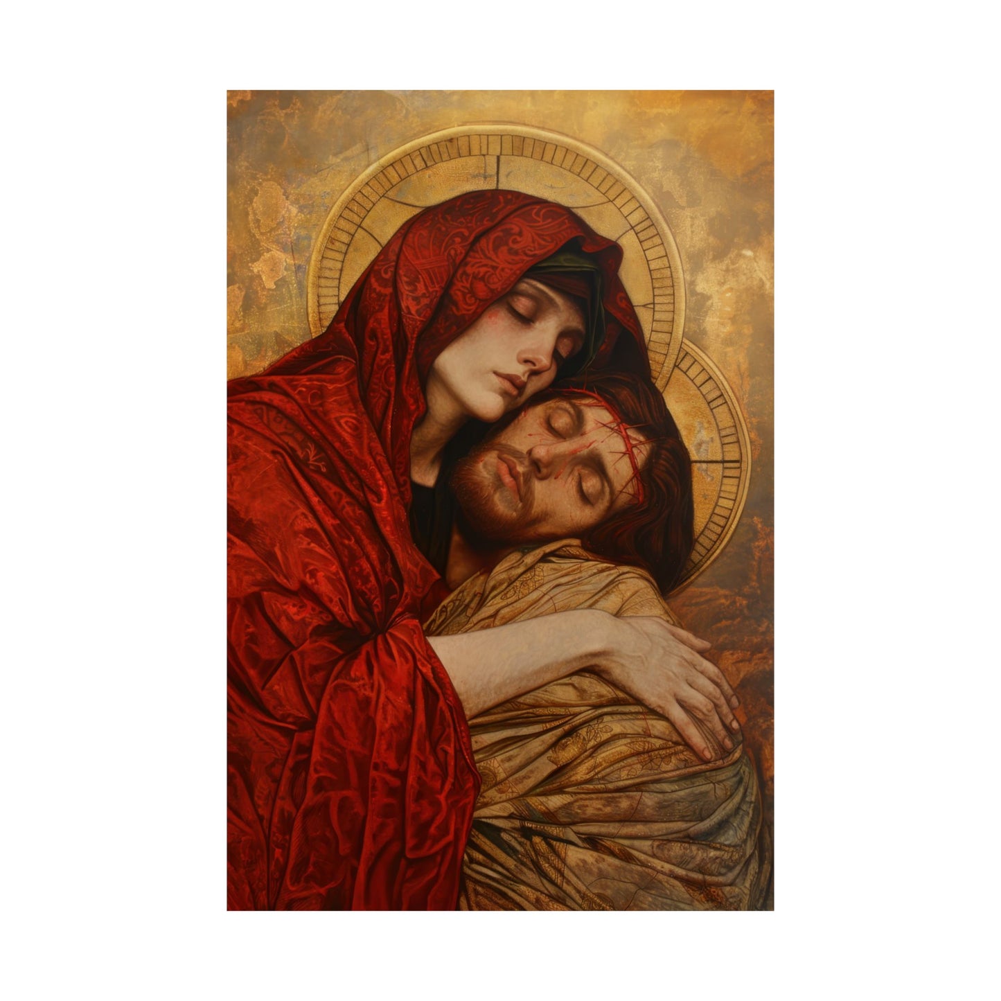 Eternal Sorrow - Mary's Mourning Beneath the Cross - Sanctified Souls Print - Multiple Sizes - Premium Posters - Catholic Art - Christian