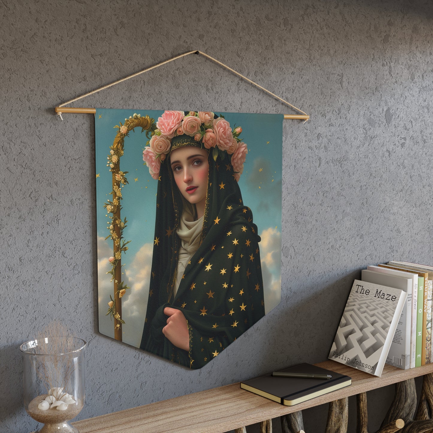 Saint Aldegunde Pennant / Banner / Wall Hanging - Prayer room art - Catholic Home Art - Large Saint Art for your home - 18" x 21"