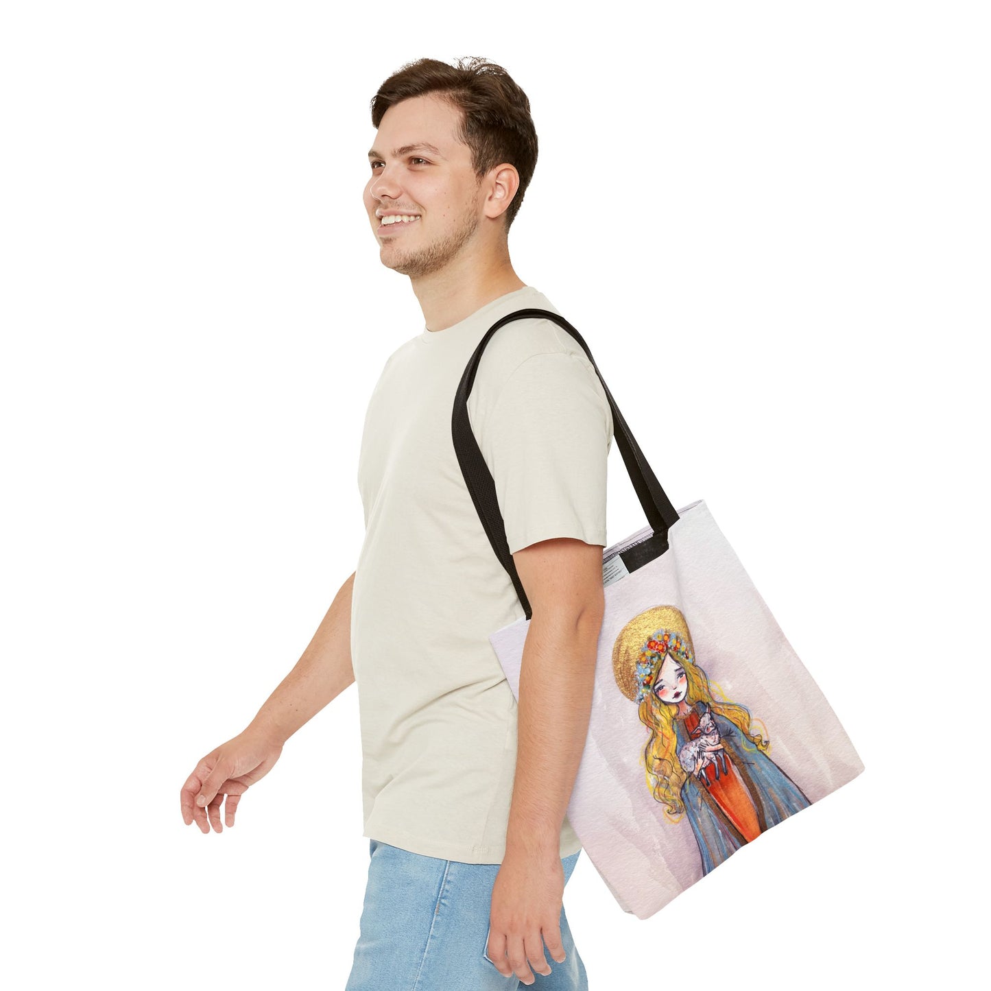 Saint Agnes of Rome Catholic Tote Bag | Christian Devotional Bag Hand-Drawn Sacred Art Tote | Sanctified Solocosmo Religious Tote