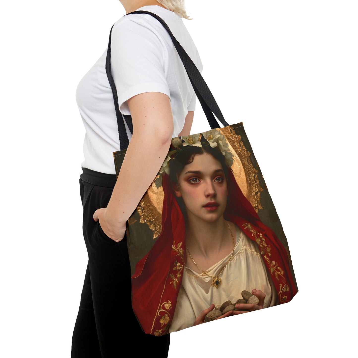 Saint Emerentiana Tote Bag - Large Medium Small Faith Art Bag - Carry all reusable Art purse - Double Sided - Religious Saint Art