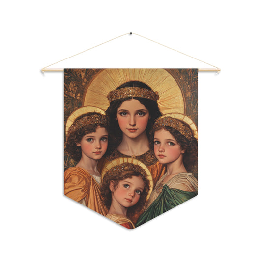 Saints Sophia, Faith, Hope and Charity Pennant / Banner / Wall Hanging - Prayer room art - 18" x 21" - Catholic prayer Religious - Large