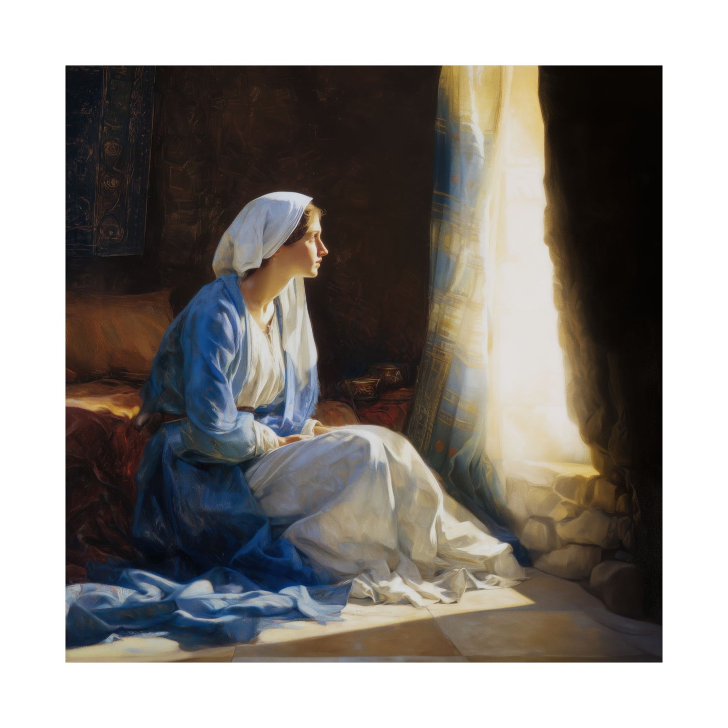 Mary's Yes - Quiet Fiat - Mother Mary - Marian Art - Sanctified Souls Print - Multiple Sizes - Premium Vertical Posters