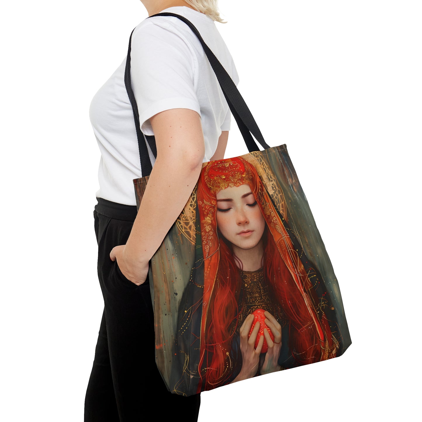 Devotion of Mary Magdalene - Saint Mary Magdalene and the Red Easter Egg Tote Bag - Large Medium Small Faith Art Bag - Catholic Faith Purse