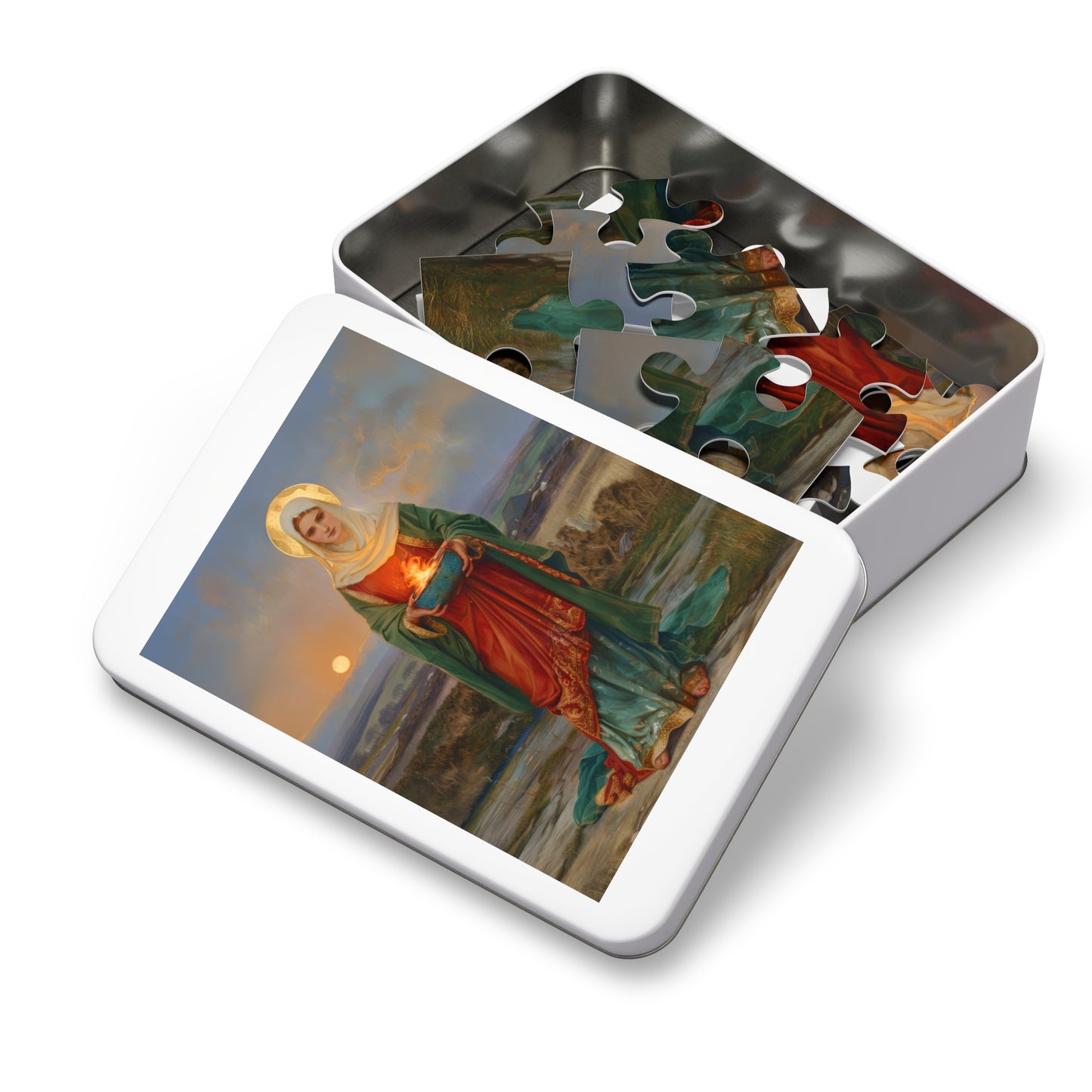 Saint Brigid of Ireland / Kildare - Puzzle and Keepsake Tin - Religious (30, 110, 252, 500,1000) - Religious Puzzle - Gifts for Catholics