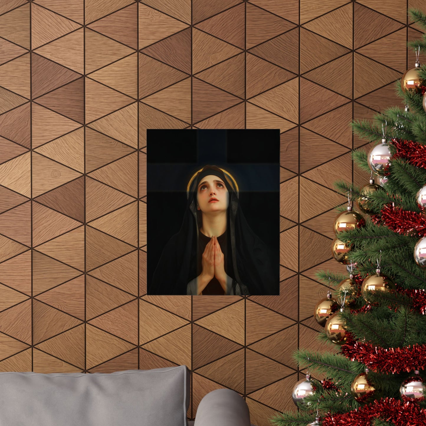 Our Lady of the Cross - Mother Mary  - Our Lady of the Crucifix - Marian Art  - Sanctified Souls Print - Multiple Sizes - Premium Posters