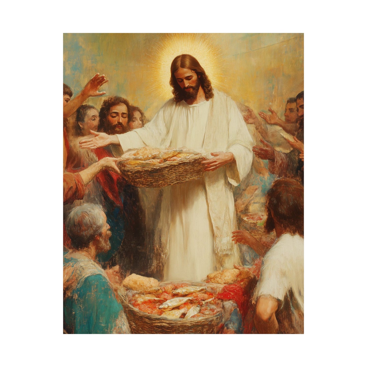 The Quiet Multiplication of Love : Loaves and Fishes - Sanctified Souls Print - Multiple Sizes - Premium Matte Vertical Posters