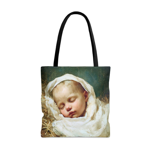 The Christ Child Resting in the Silence of the Manger - Tote Bag - Large Medium Small Faith Art Bag - Catholic Faith Purse