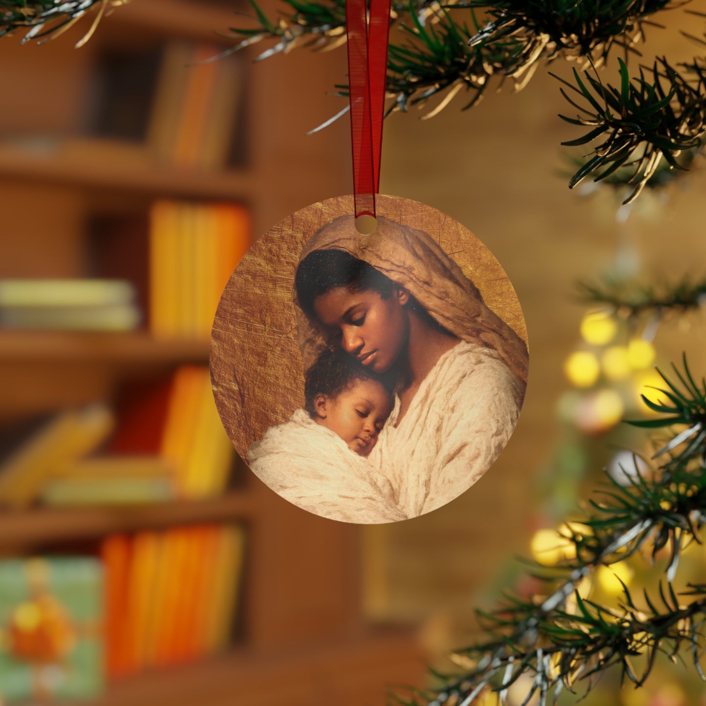 Our Lady of the Manger - Mother Mary and the Christ Child  - Metal Ornament - Religious Holiday Christmas Ornament and Keepsake