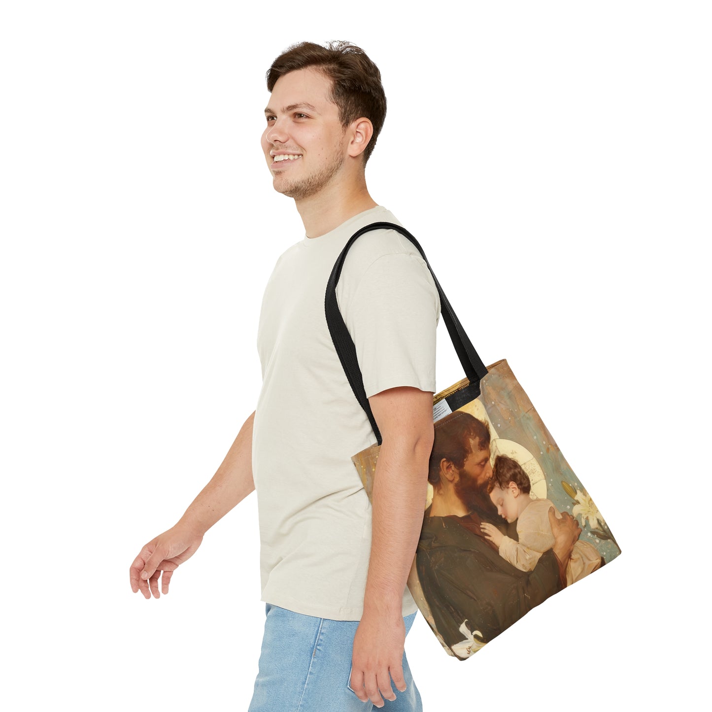 Saint Joseph and Jesus Tote Bag - Large Medium Small Faith Art Bag - Catholic Faith Purse - Double Sided - Religious Art - Christ Child