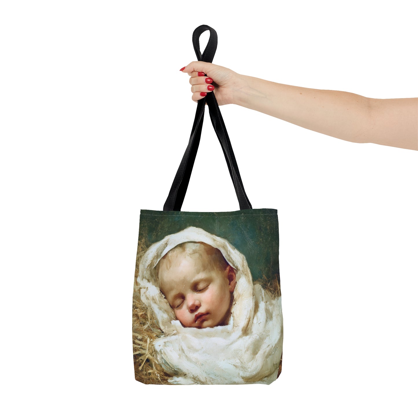 The Christ Child Resting in the Silence of the Manger - Tote Bag - Large Medium Small Faith Art Bag - Catholic Faith Purse