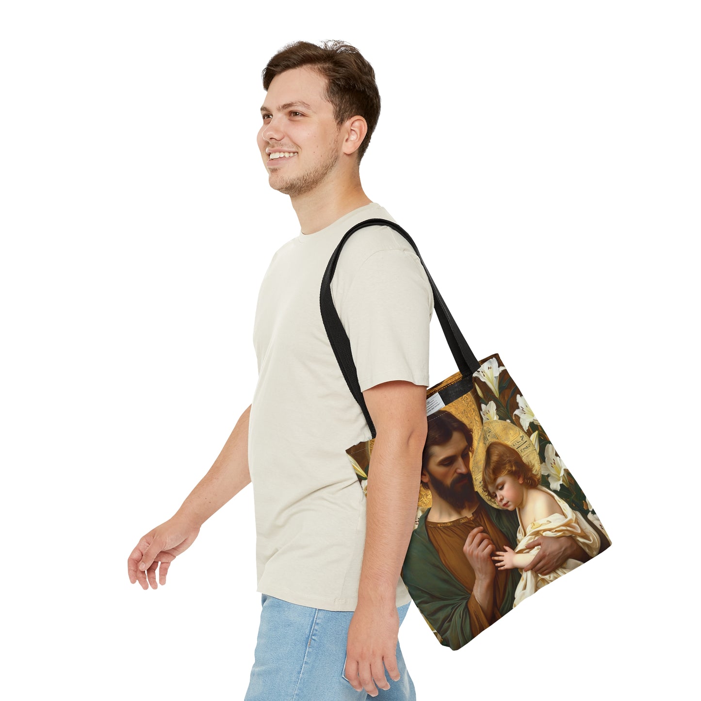 Saint Joseph and Jesus Tote Bag - Large Medium Small Faith Art Bag - Catholic Faith Purse - Double Sided - Religious Art - Christ Child