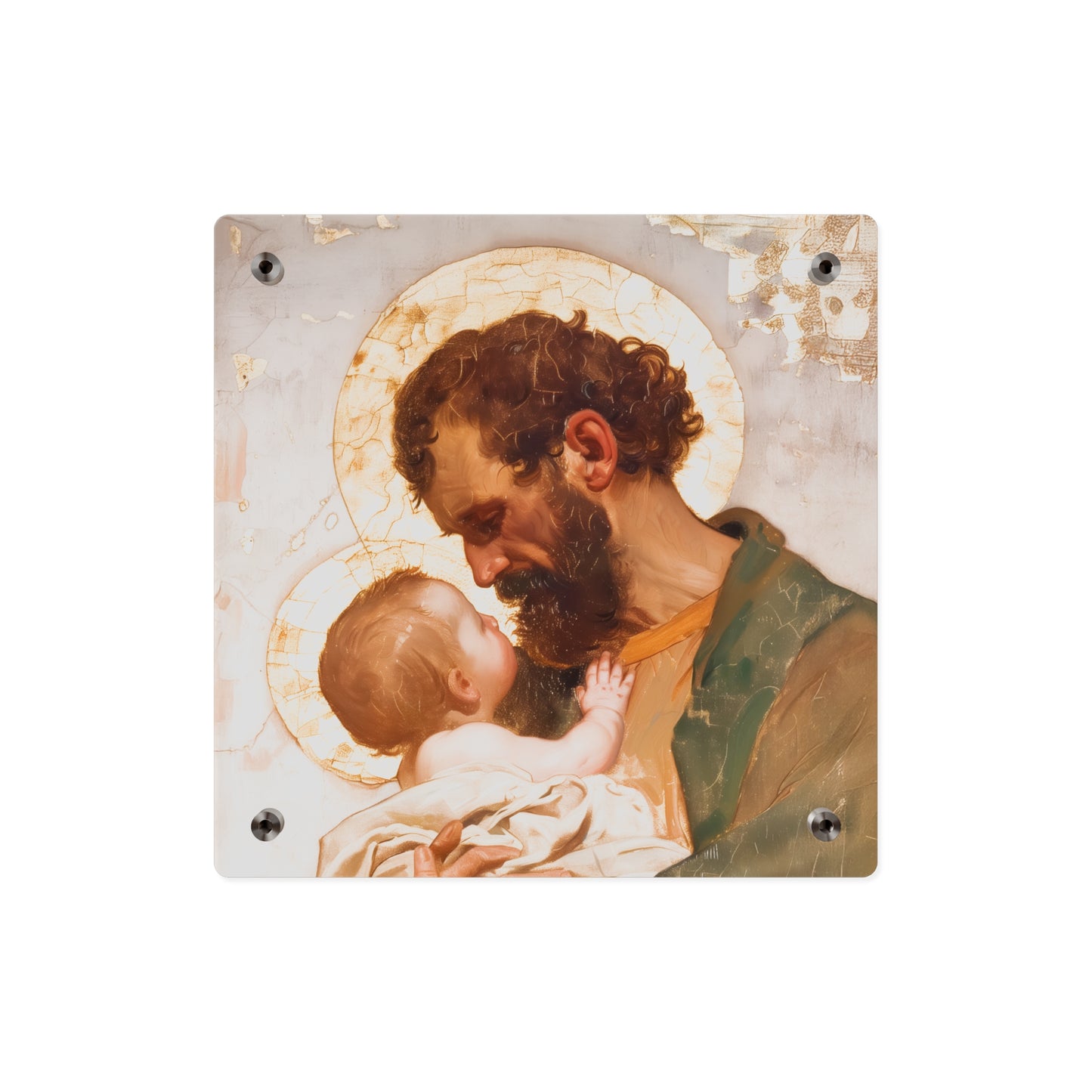 Saint Joseph, Pillar of the Holy Family Acrylic Wall Art Panel - Ready to Hang Acrylic Print - Catholic Saint - The Christ Child and Joseph