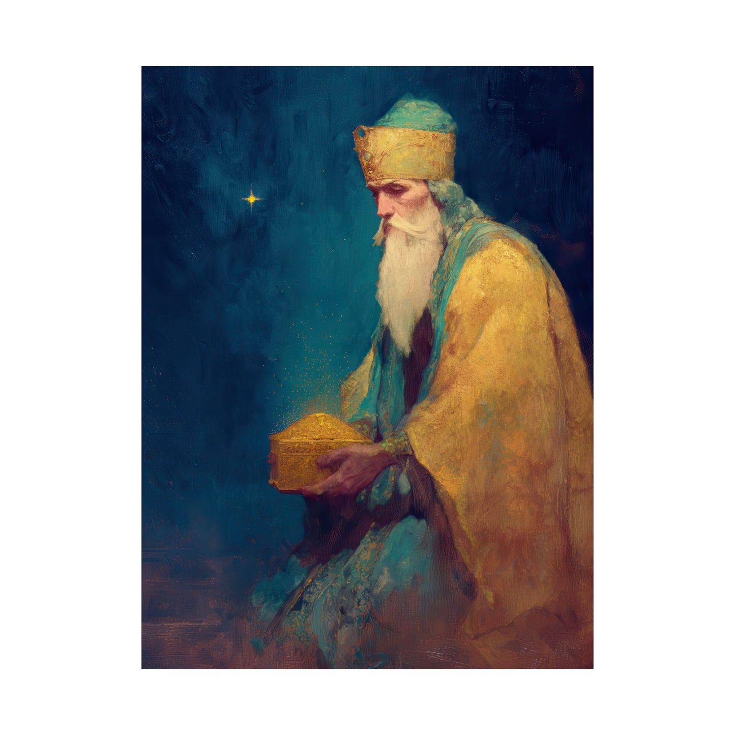 Caspar and the Offering of Worship - 3 Wise Men - Sanctified Souls Print - Multiple Sizes - Premium Matte Vertical Posters
