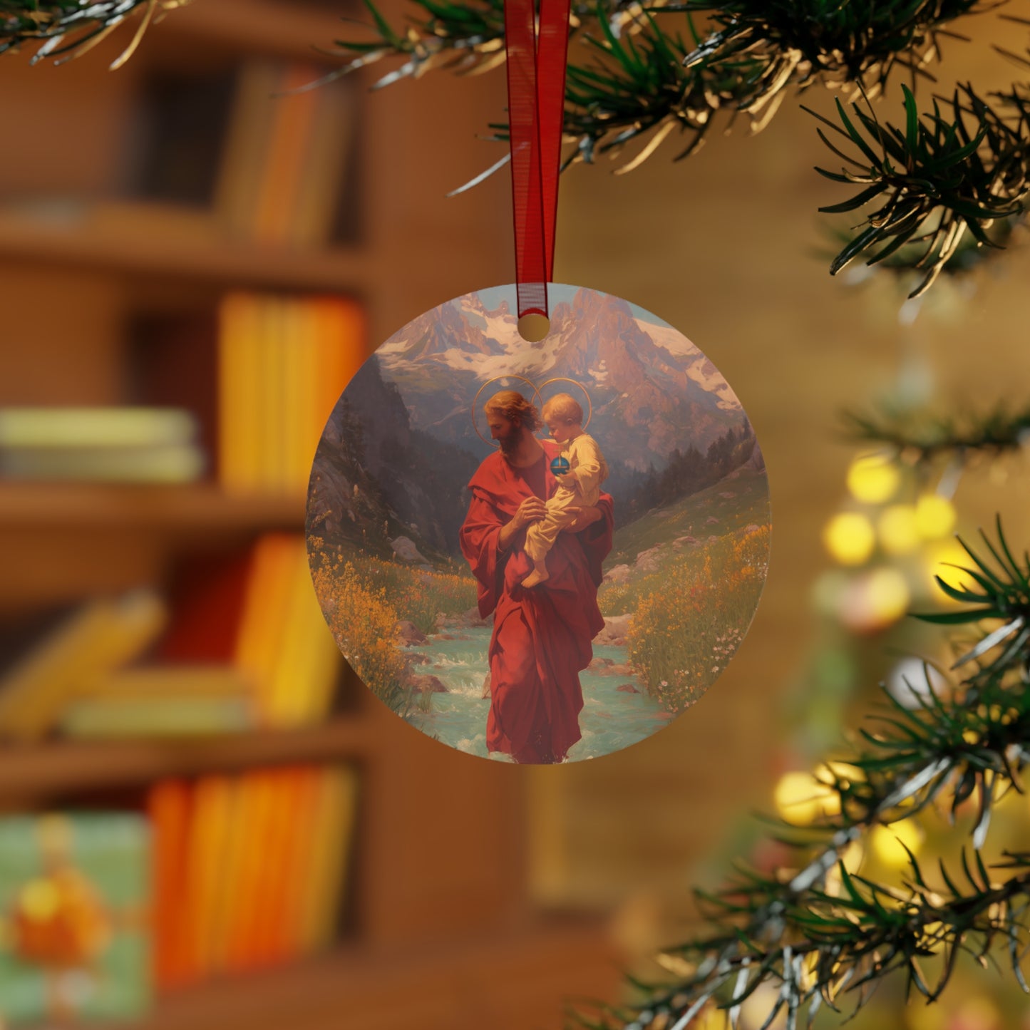 Saint Christopher Metal Ornament - Religious Holiday Christmas Ornament and Keepsake - Prayer Ornament